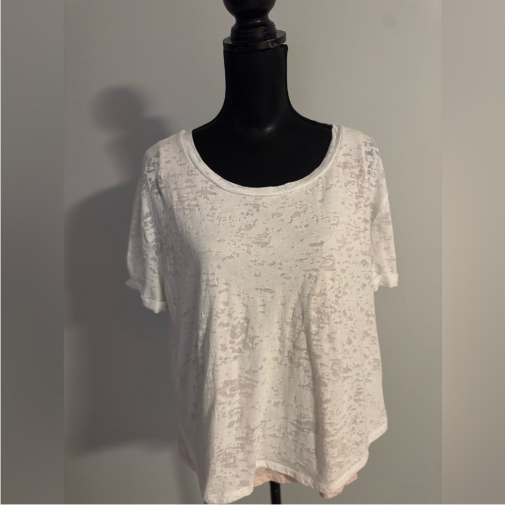 Anthropologie Women’s White Double Short-Sleeve Burnout Tee L